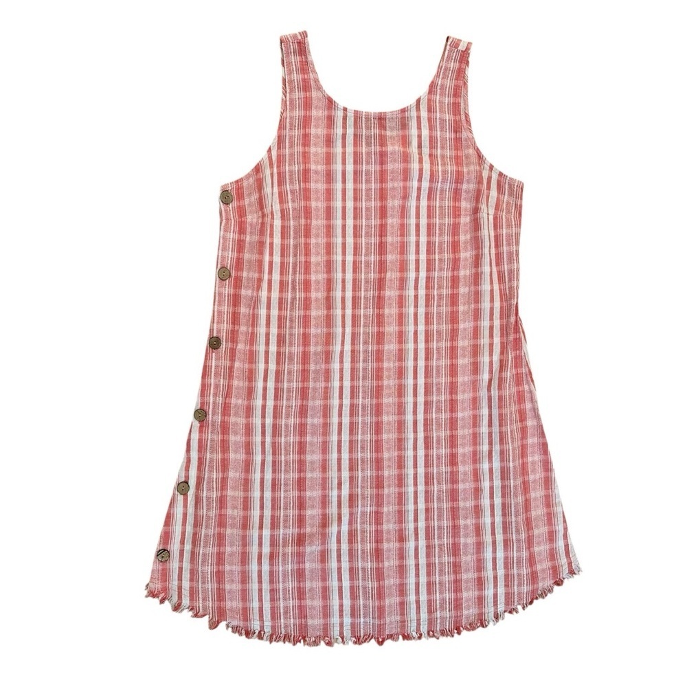 Women's Small Cotton Plaid Casual Raw Hem Sleeveless Mini Striped Vacation Dress